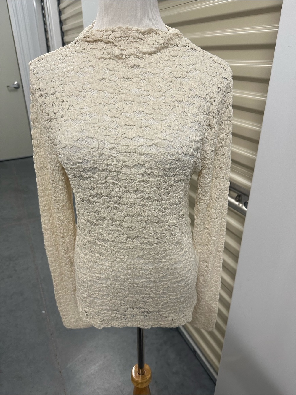 J. Crew Cream Lace Sheer Long Sleeve Top